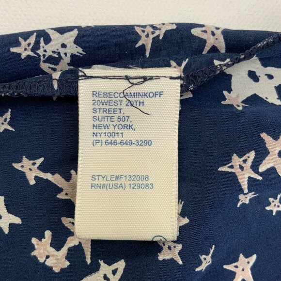 Rebecca Minkoff Silk Star Print Navy Blouse Career Size L - Picture 15 of 16